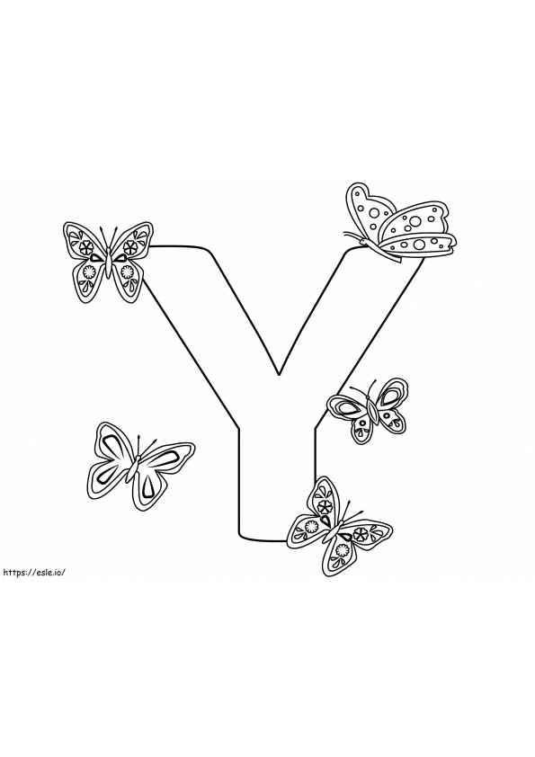 Y-kirjain perhosen kanssa värityskuva