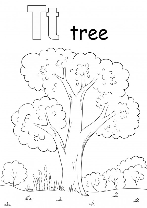 T is for tree word coloring and free printing page