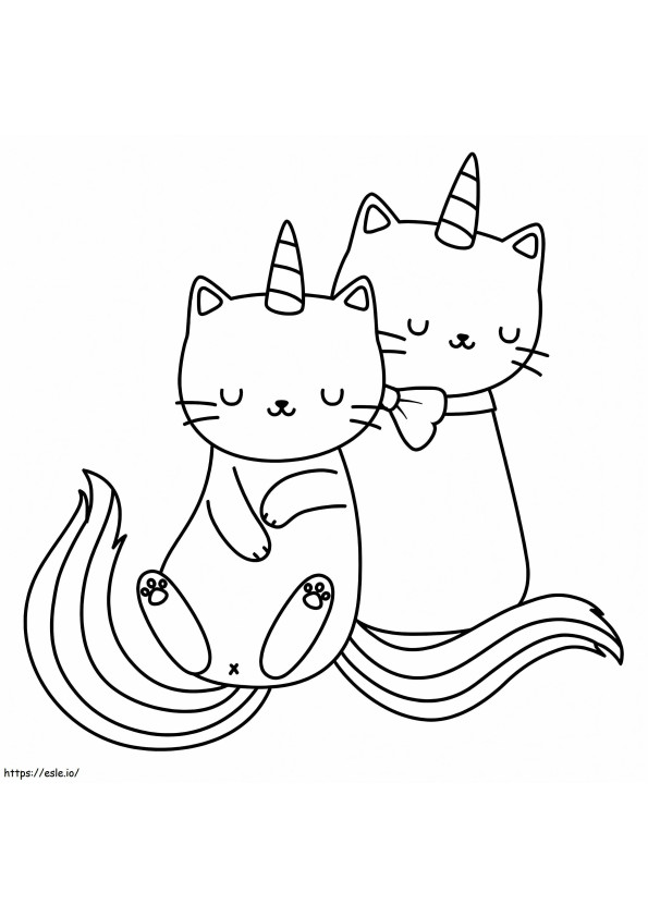 Coloriage Couple Chat Licorne à imprimer dessin