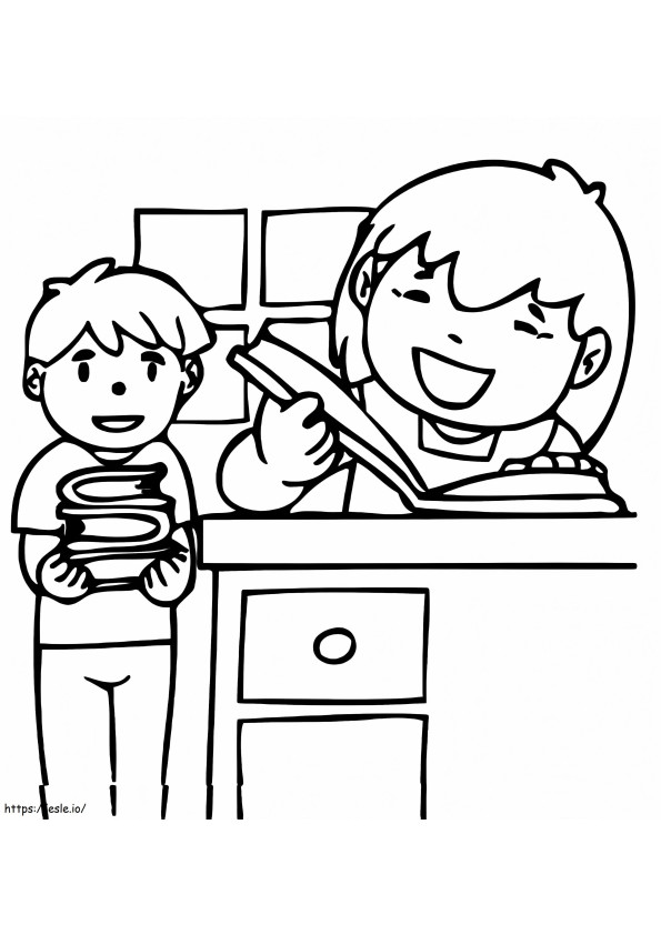 Librarian With Boy coloring page