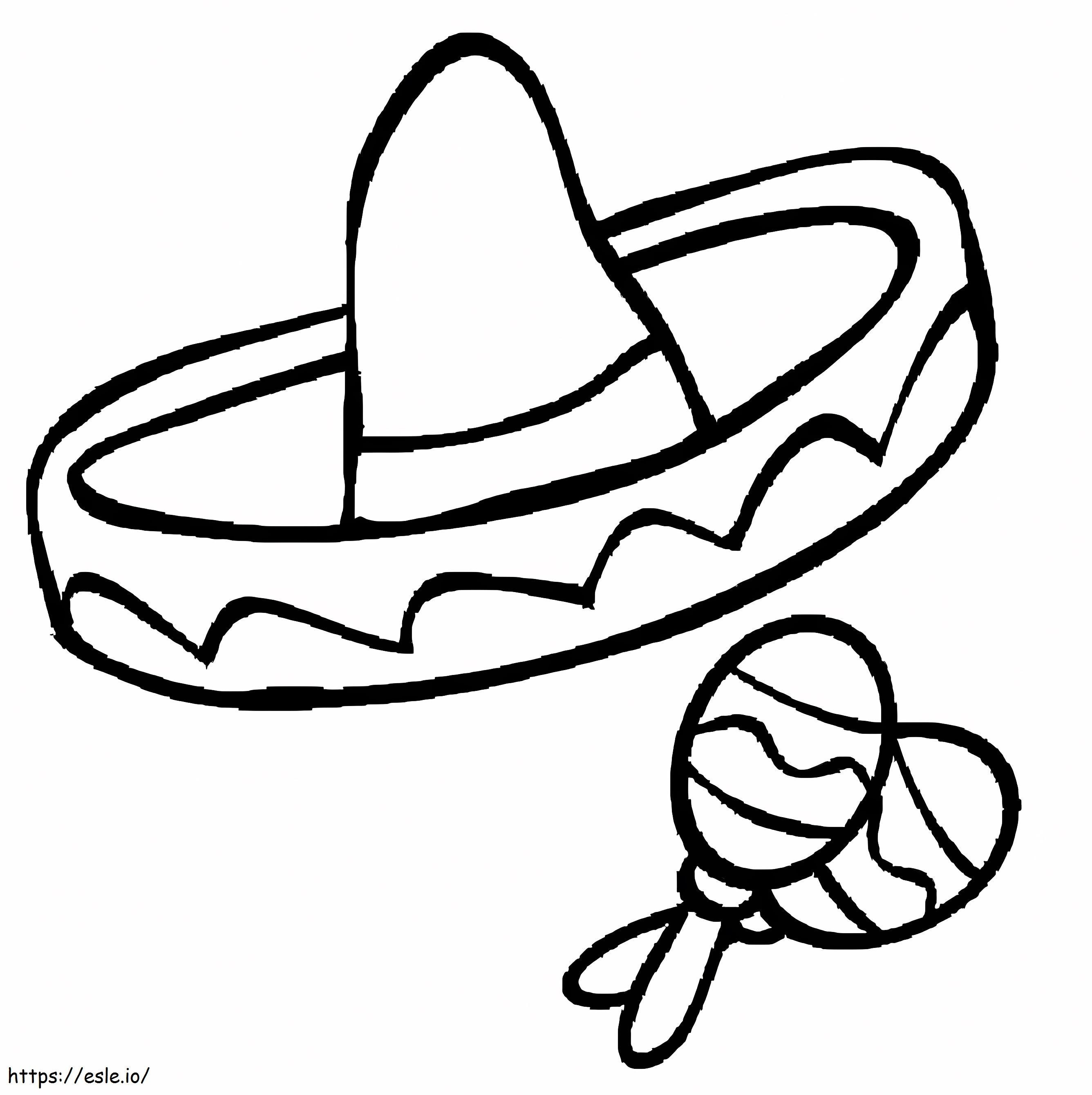Coloriage Maracas avec chapeau mexicain à imprimer dessin