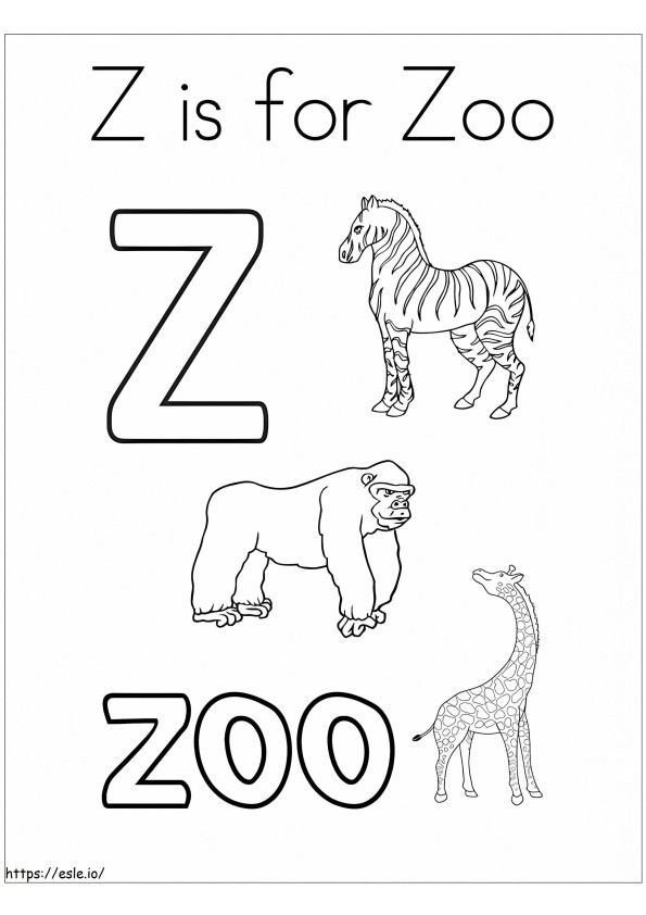 Eläintarhan kirjain Z 1 värityskuva