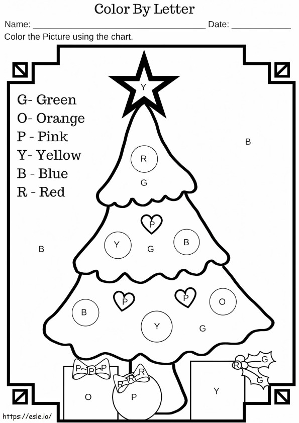 Colore dell'albero di Natale con le lettere da colorare