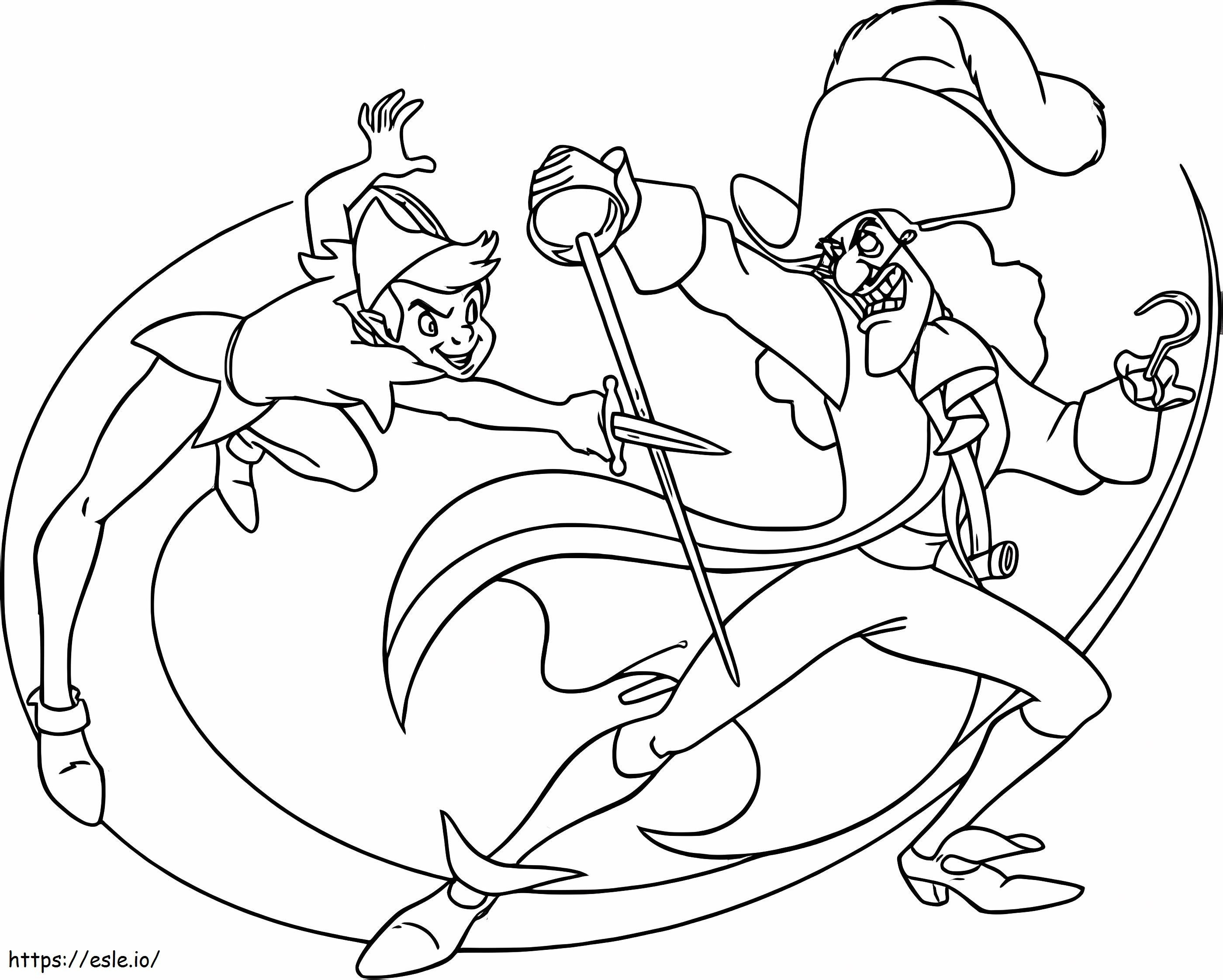 Peter Pan ja kapteeni koukkutaistelu värityskuva