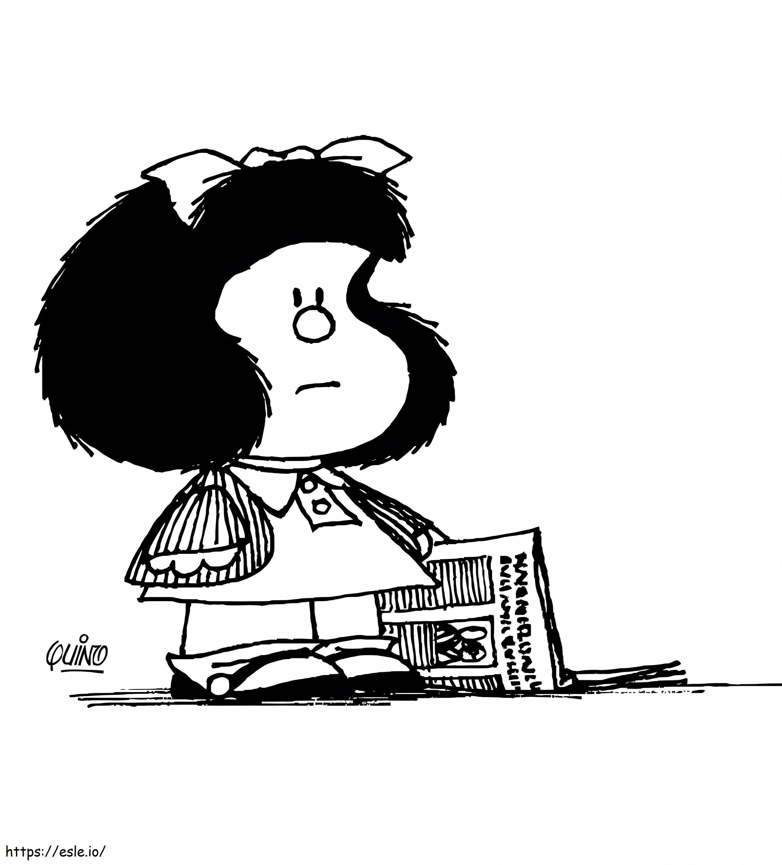 Mafalda com jornal para colorir