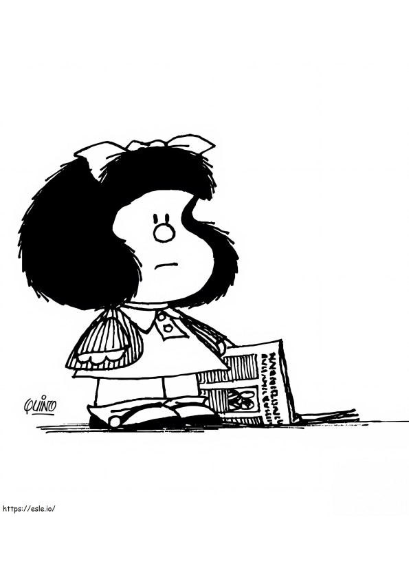 Coloriage Mafalda avec journal à imprimer dessin