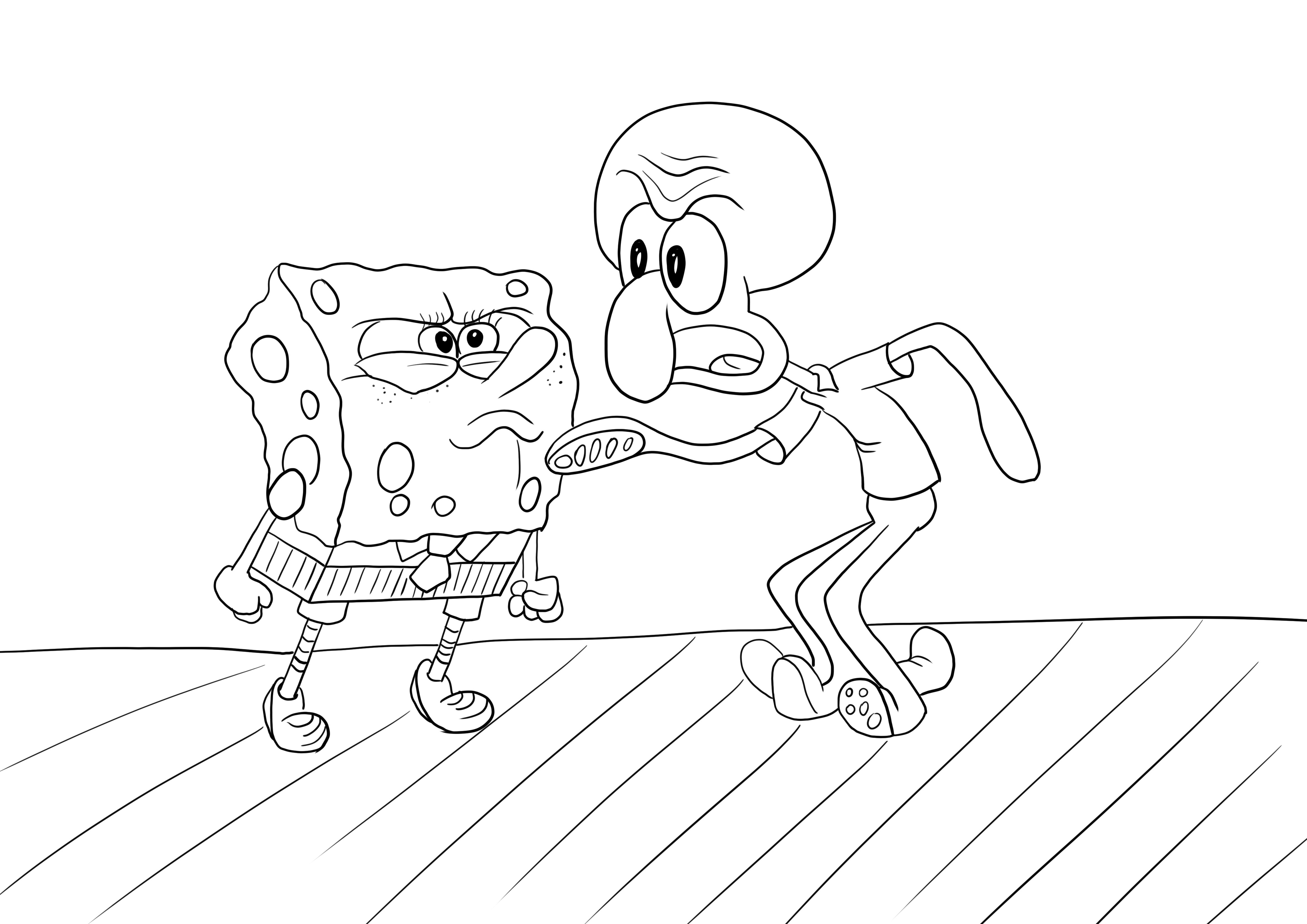 SpongeBob sta litigando per scaricare e stampare gratuitamente l'immagine