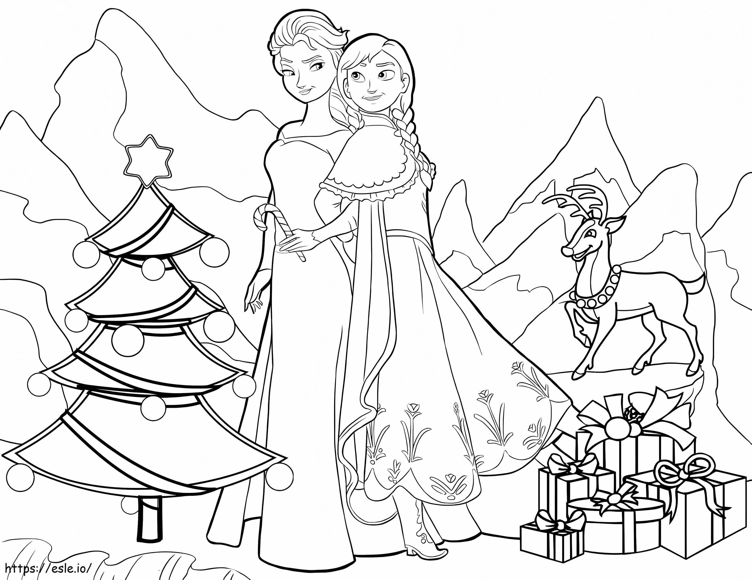 Coloriage Elsa et Anna Disney Noël à imprimer dessin