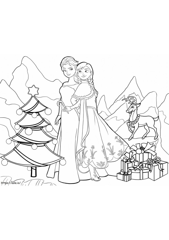 Elsa ja Anna Disneyn joulu värityskuva