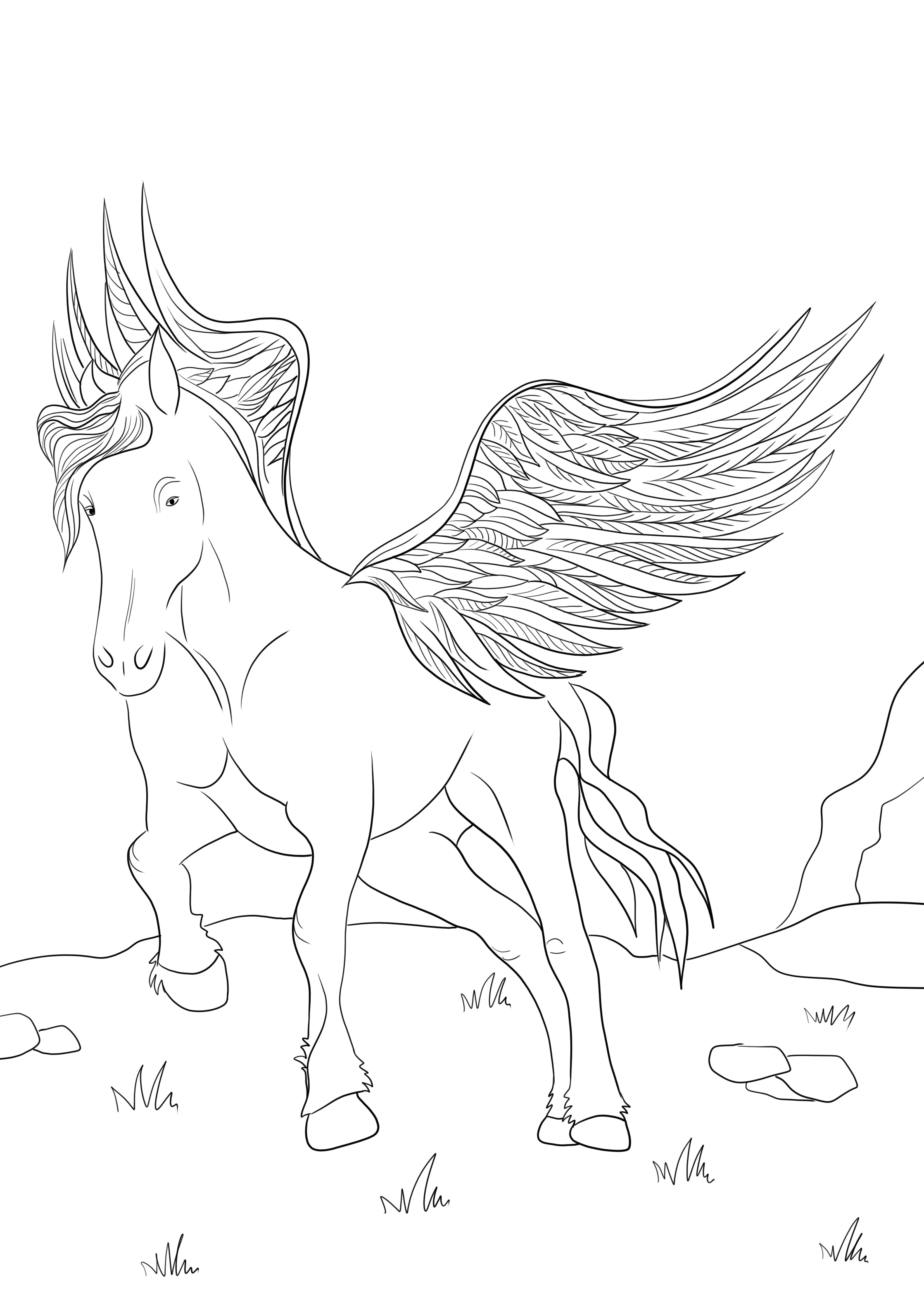 Pegasus paard om gratis te kleuren en te downloaden kleurplaat