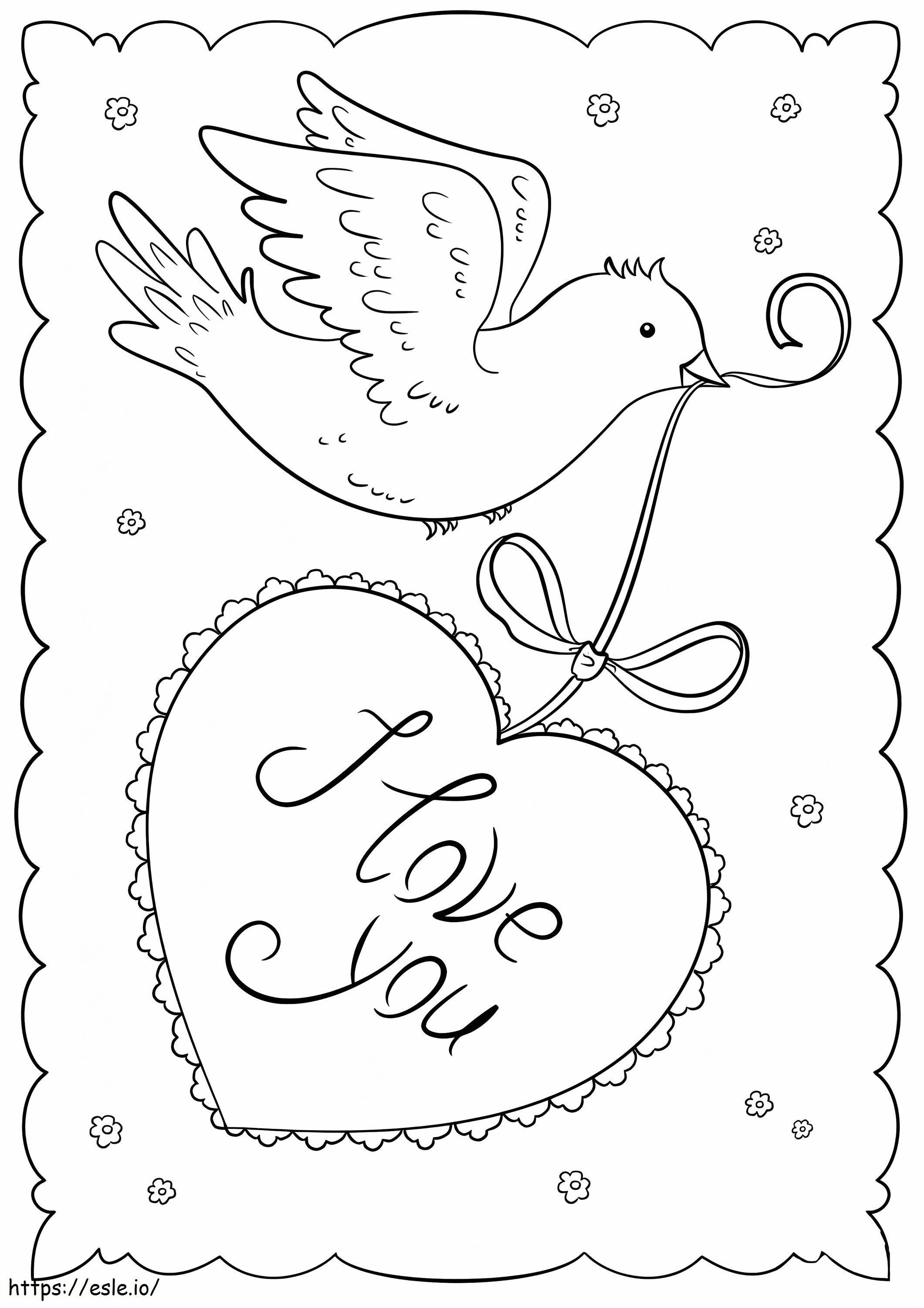 Valentine Card With Penguin coloring page