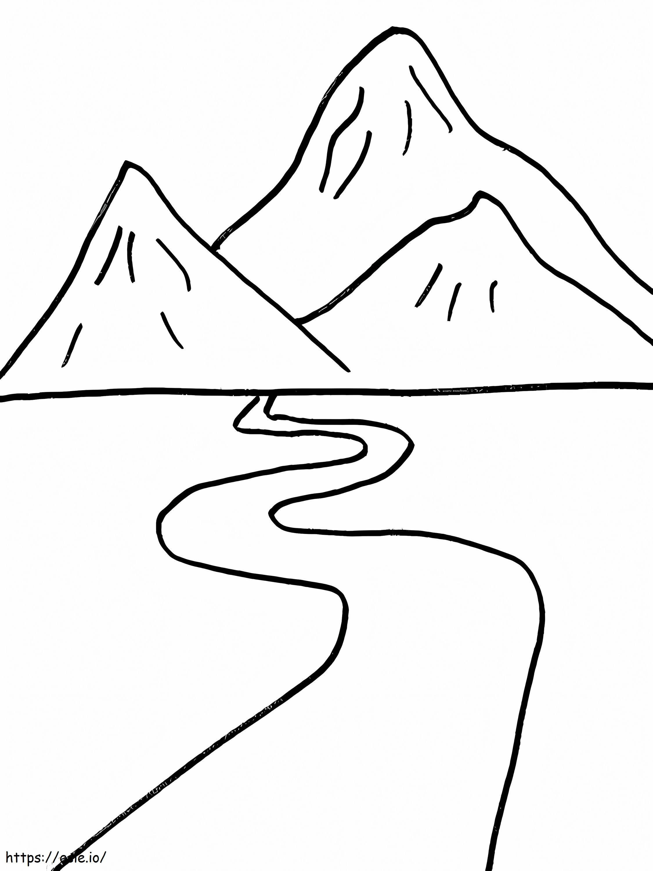 Coloriage Rivière facile et montagnes à imprimer dessin