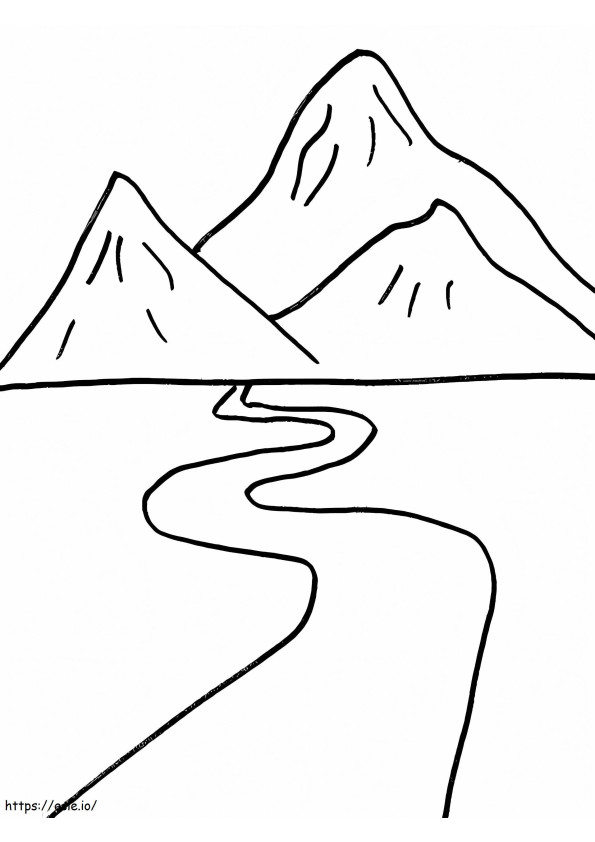 Rio fácil e montanhas para colorir