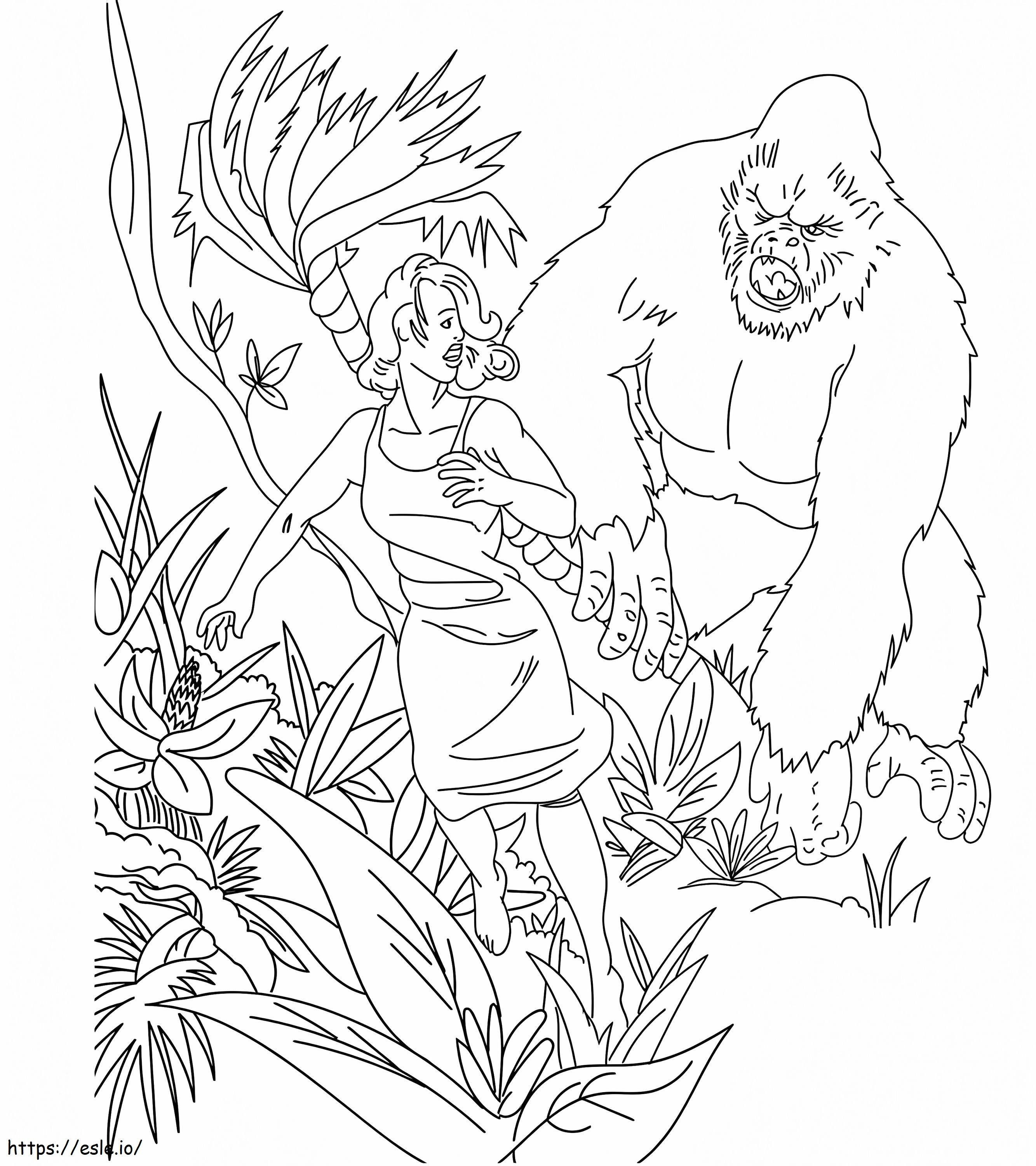 King Kong e mulher para colorir