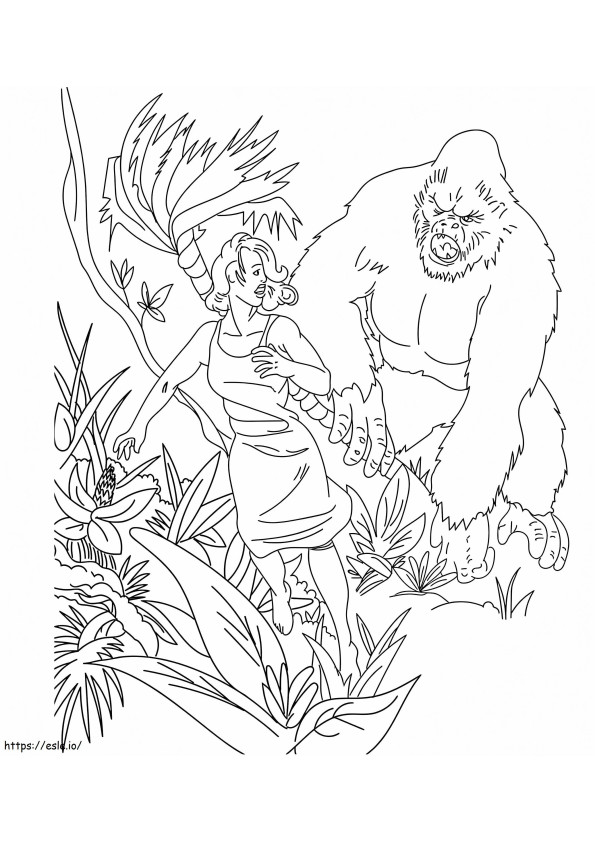 King Kong en vrouw kleurplaat