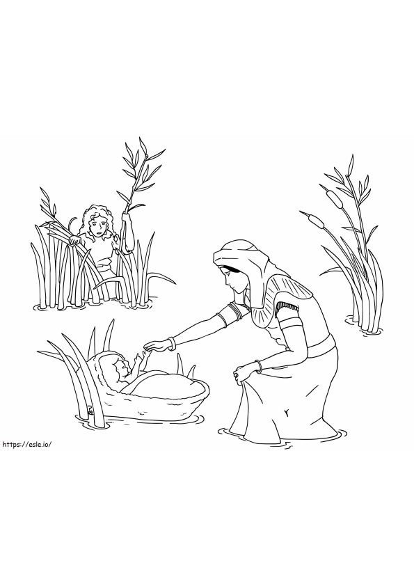 Coloriage Miriam avec bébé Moïse à imprimer dessin