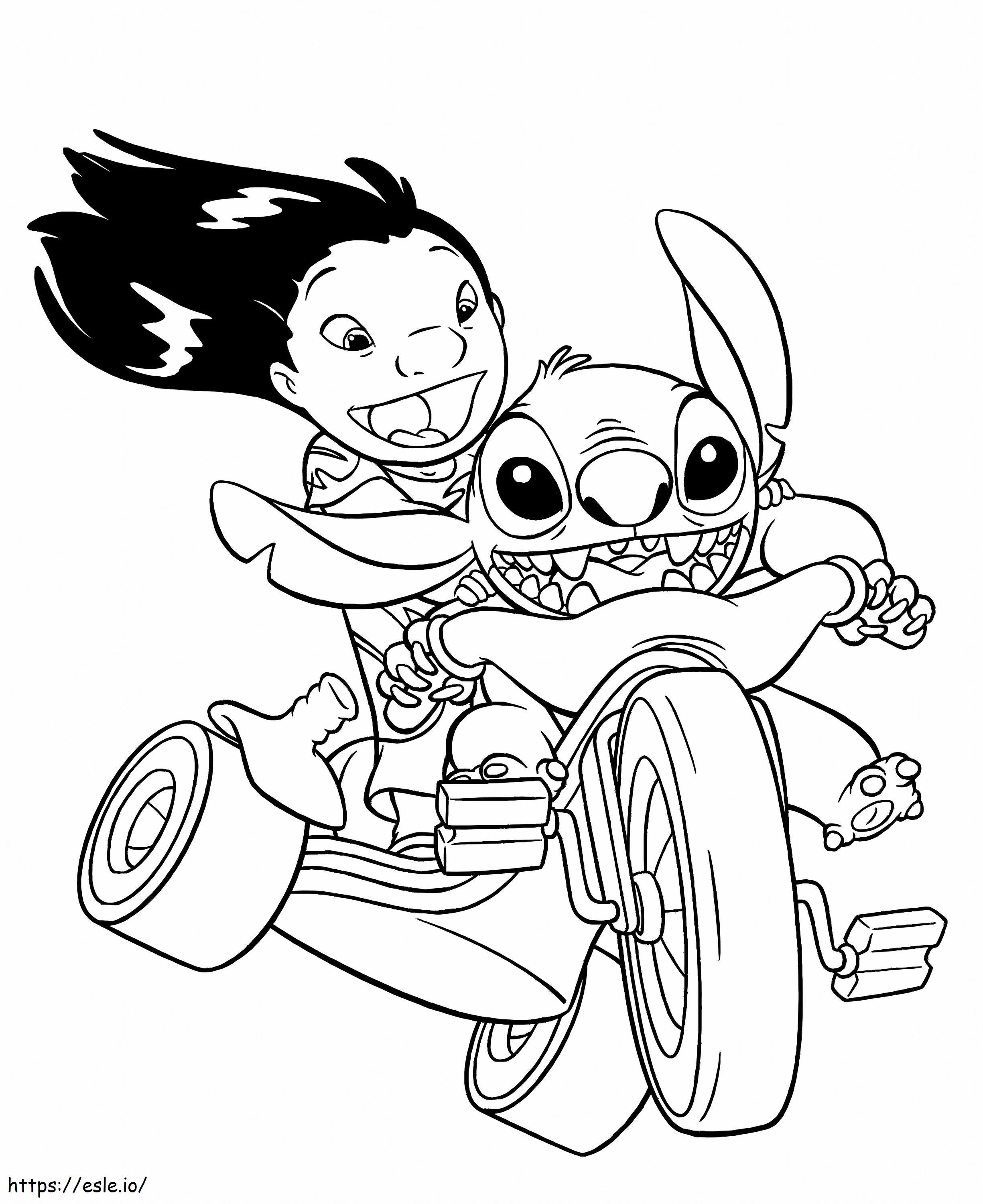 Stitch und Lilo fahren zusammen Fahrrad ausmalbilder