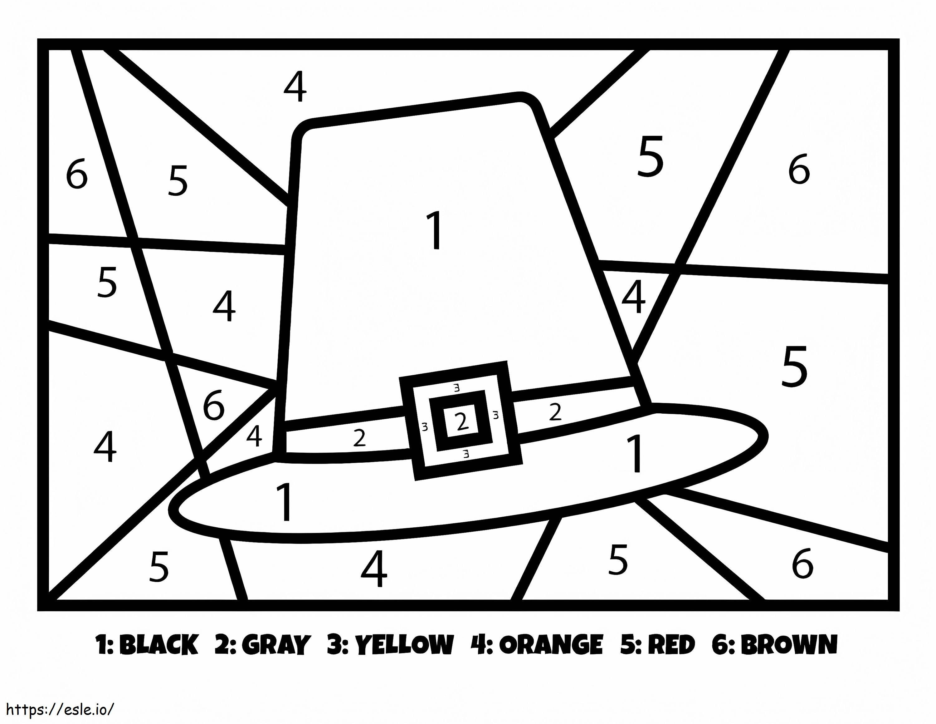 Pilgrim Hat kiitospäivän väri numeroittain värityskuva