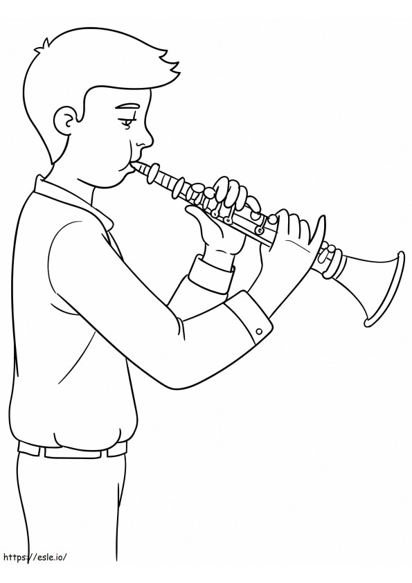 Menino tocando clarinete para colorir
