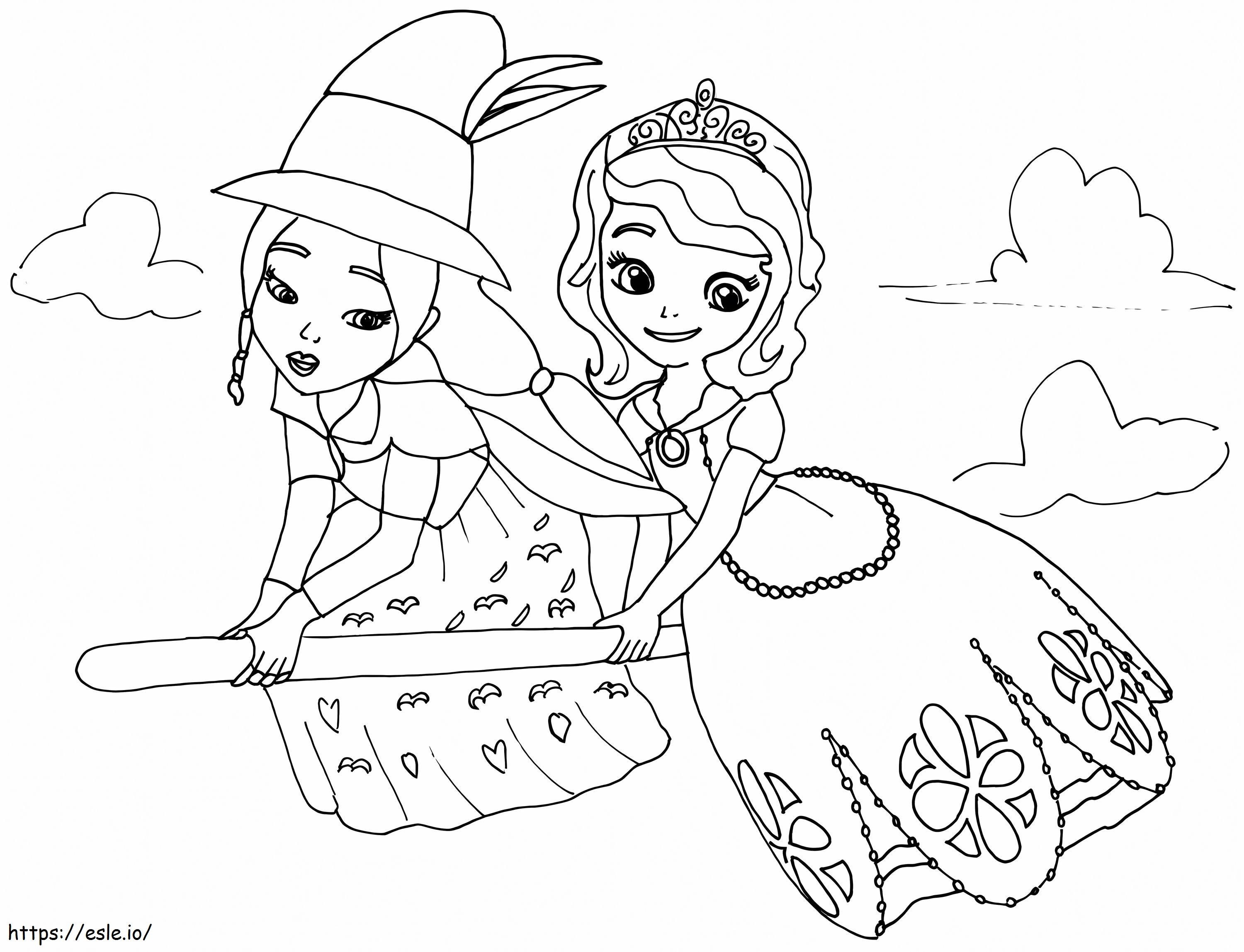 Sofia y la bruja vuelan juntas para colorear