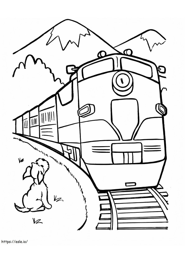 子犬と電車 ぬりえ - 塗り絵