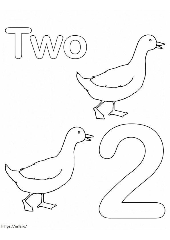 Coloriage Numéro 2 et deux poissons à imprimer dessin