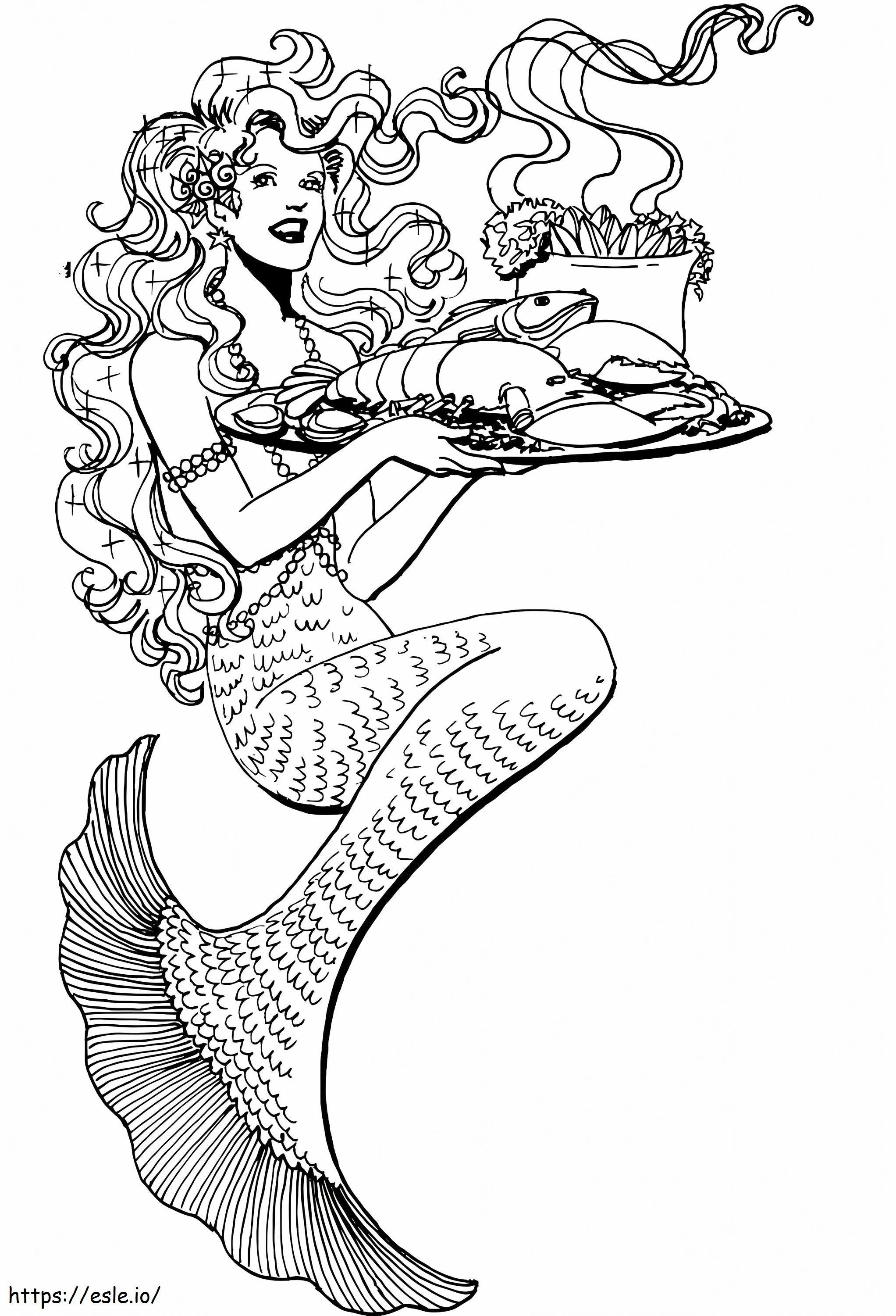 Mermaid And Foods coloring page