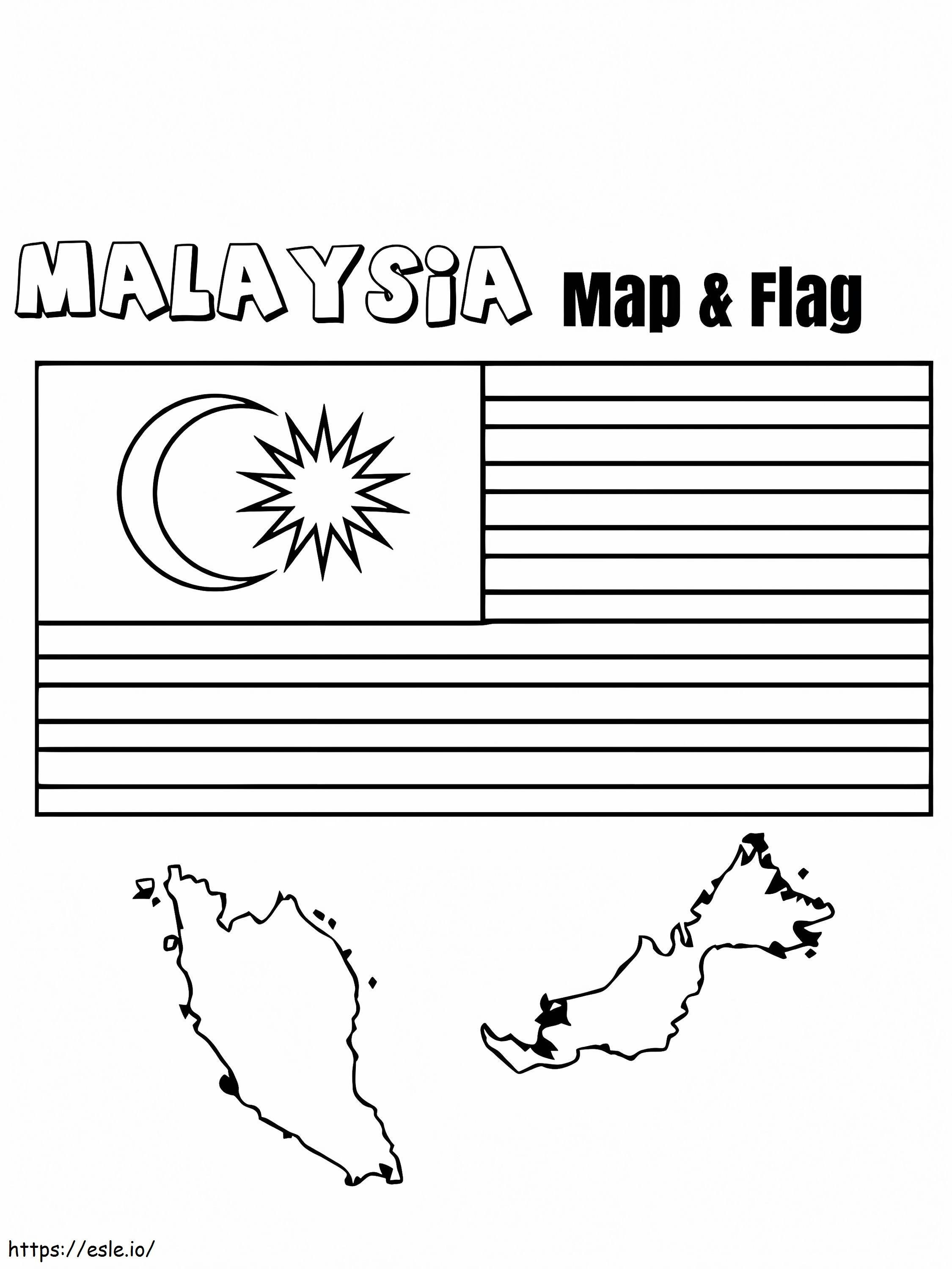 Bandeira e mapa da Malásia para colorir