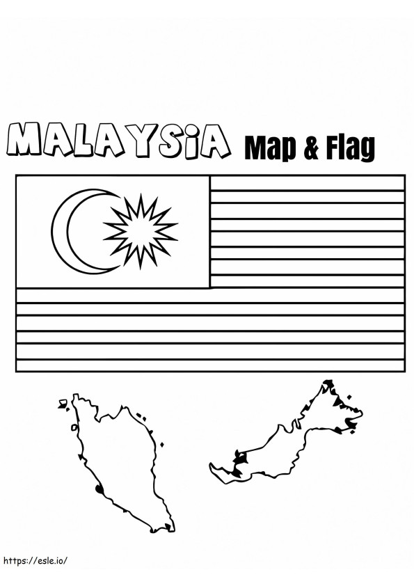 Bandera y mapa de Malasia para colorear