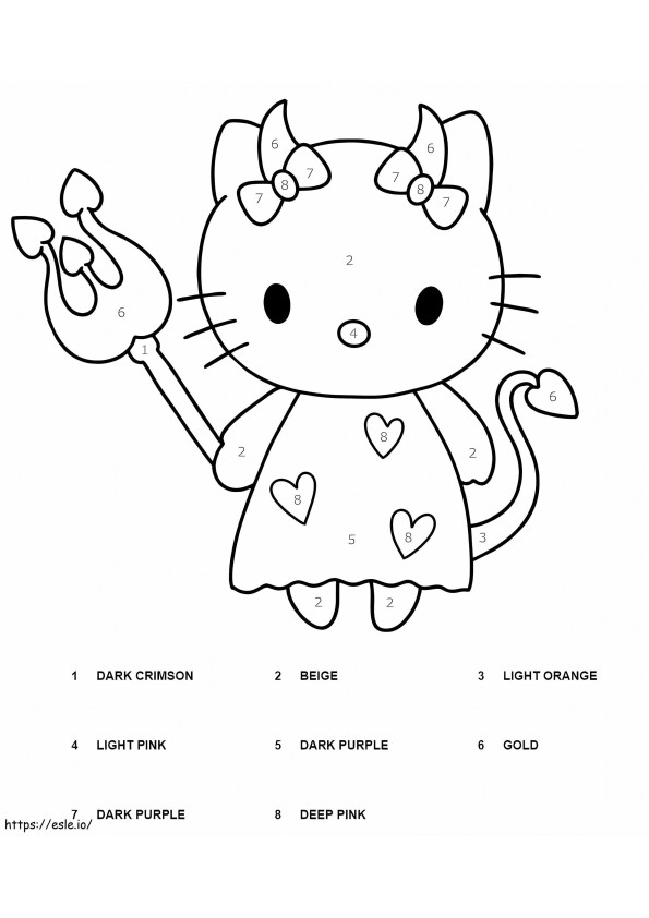 Coloriage Diable Hello Kitty Couleur Par Numéro à imprimer dessin