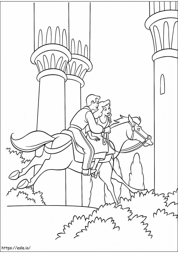 馬に乗ったシンデレラと王子様 ぬりえ - 塗り絵