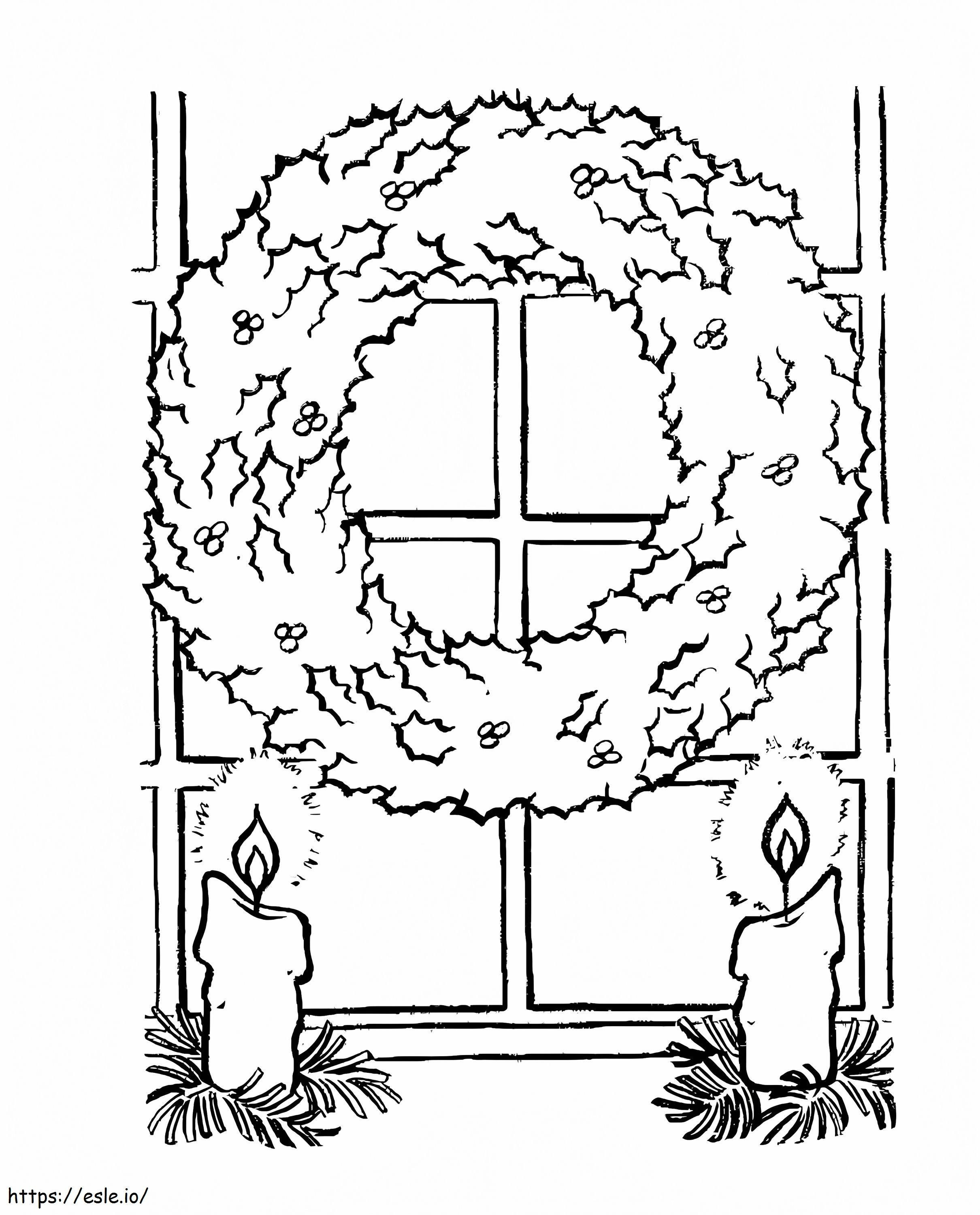 Christmas Wreath And Candles coloring page