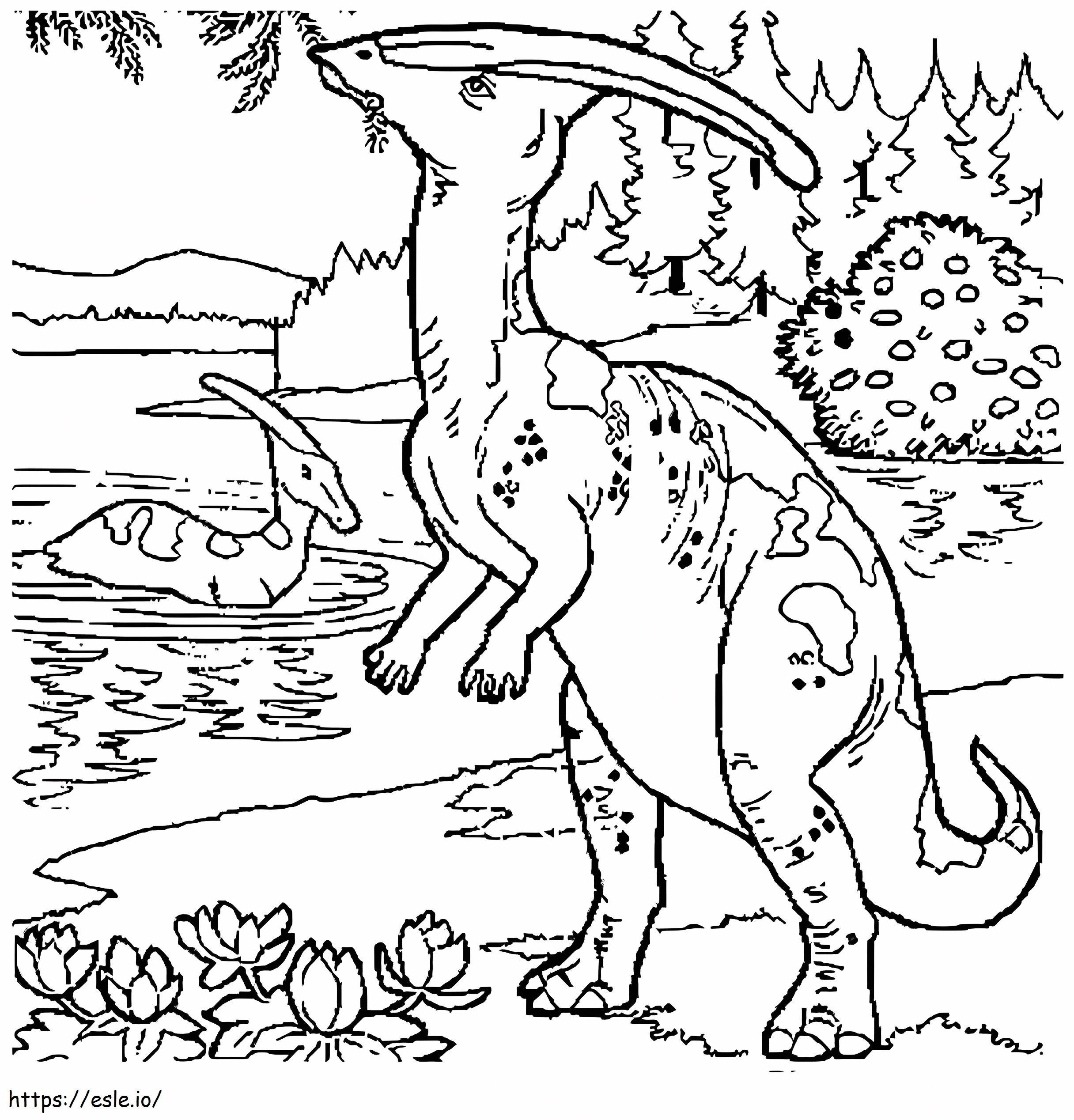 Kaksi Parasaurolophusia värityskuva