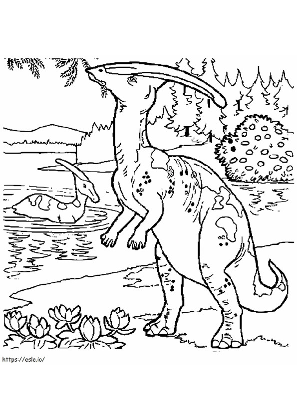 Coloriage Deux Parasaurolophus à imprimer dessin