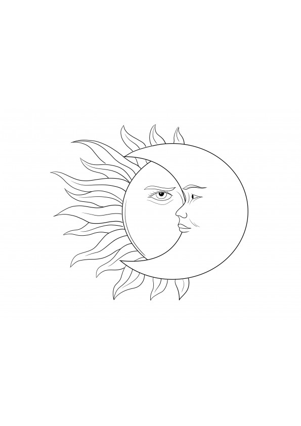 Zon en maan gratis te printen en kleuren kleurplaat | ESLE