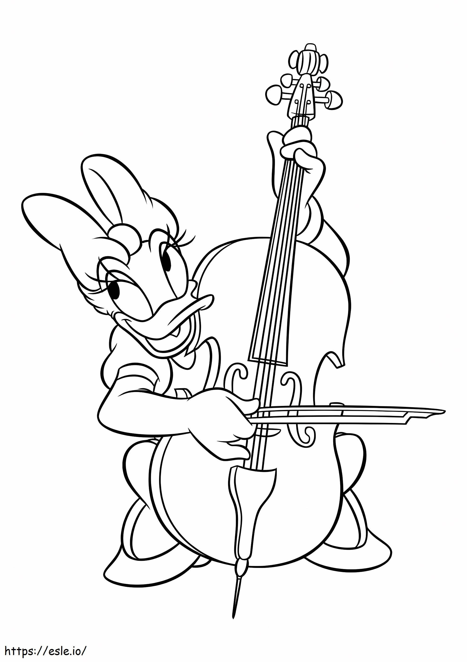 Coloriage Daisy Duck jouant du violoncelle à imprimer dessin
