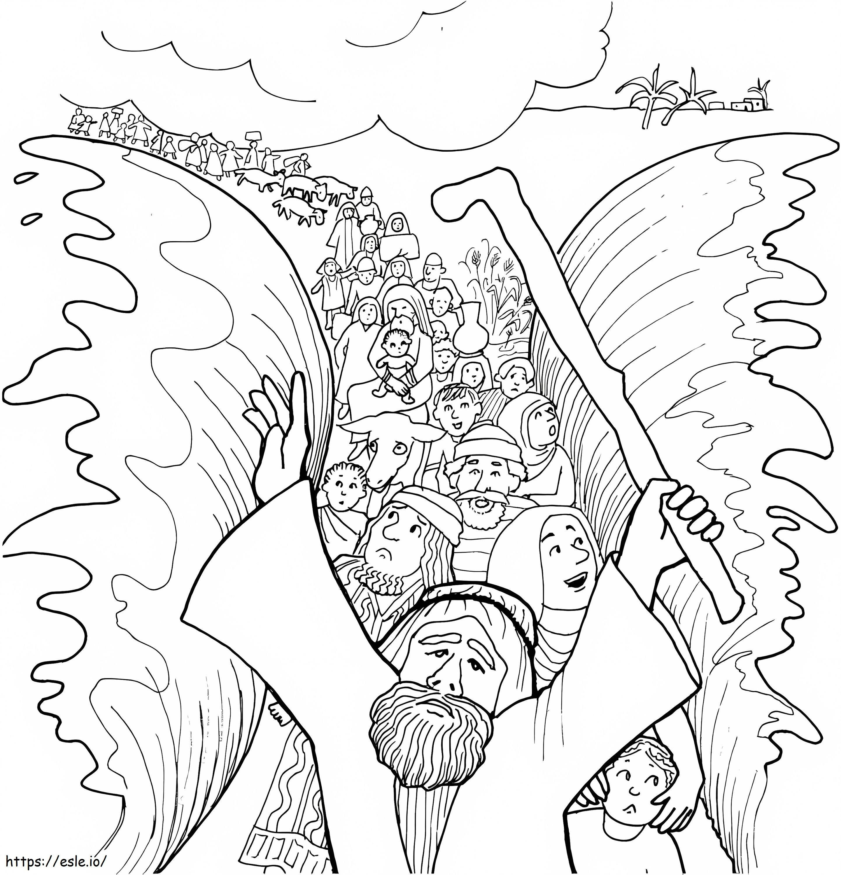 Moisés atravessando o Mar Vermelho para colorir