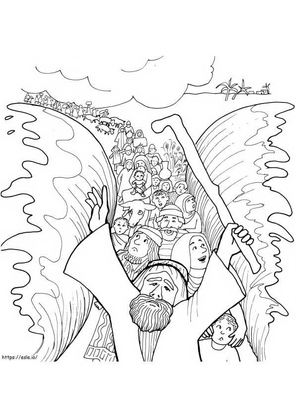Coloriage Moïse traversant la mer Rouge à imprimer dessin
