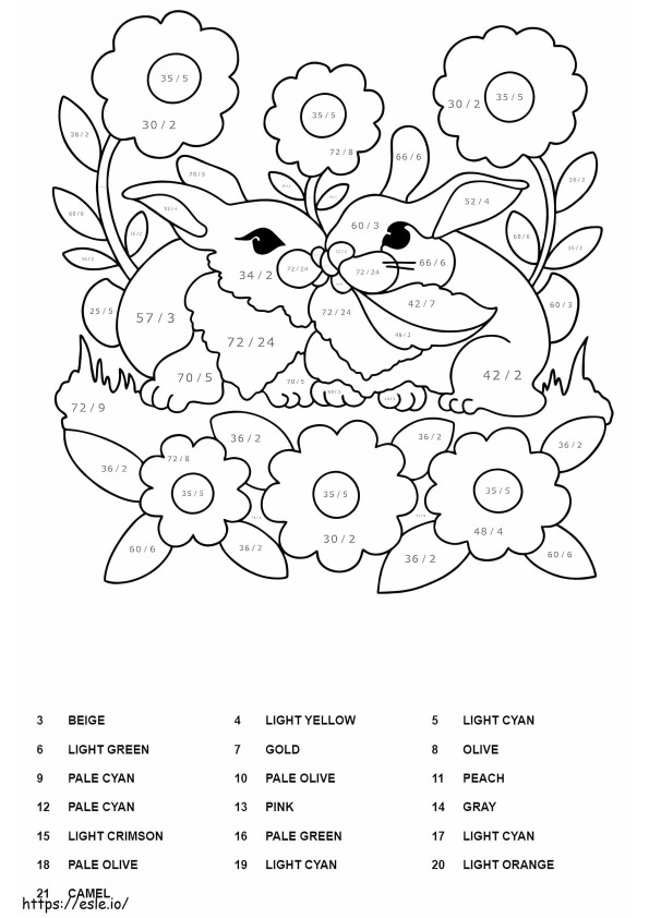 Rabbits Division Color By Number coloring page
