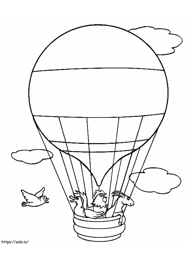 Coloriage Aventure animale en montgolfière à imprimer dessin