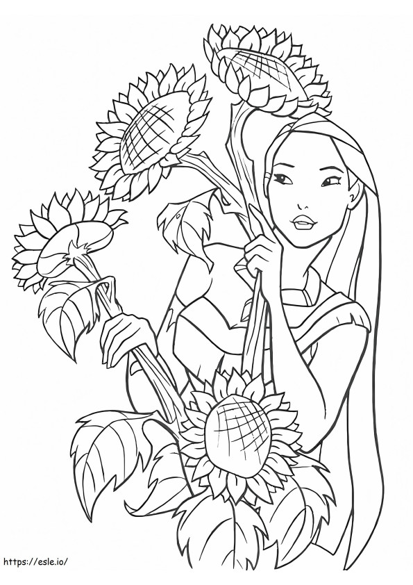 Pocahontas Dengan Bunga Gambar Mewarnai