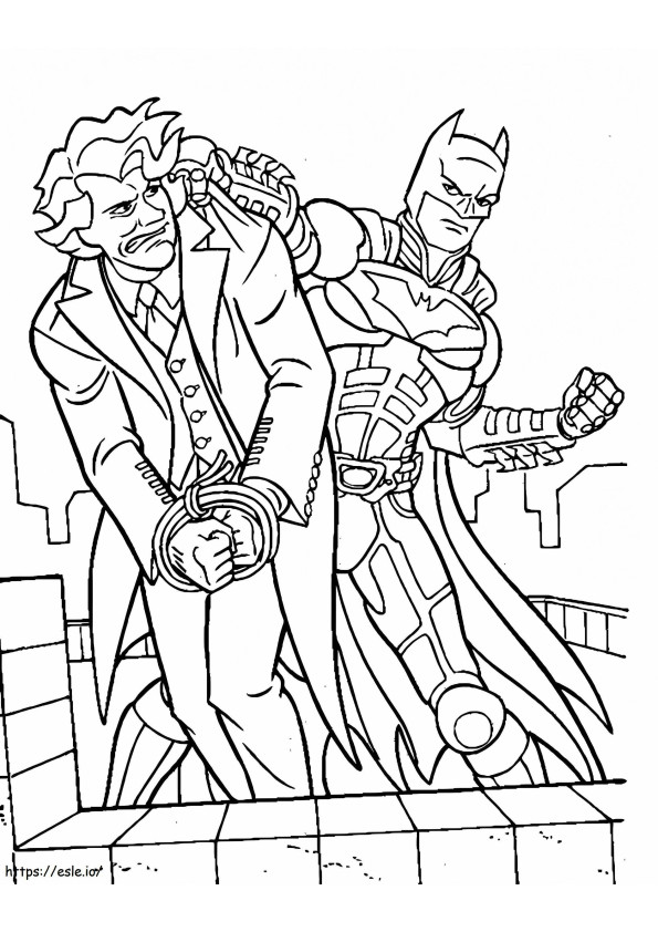 Joker wordt vastgebonden door Batman kleurplaat