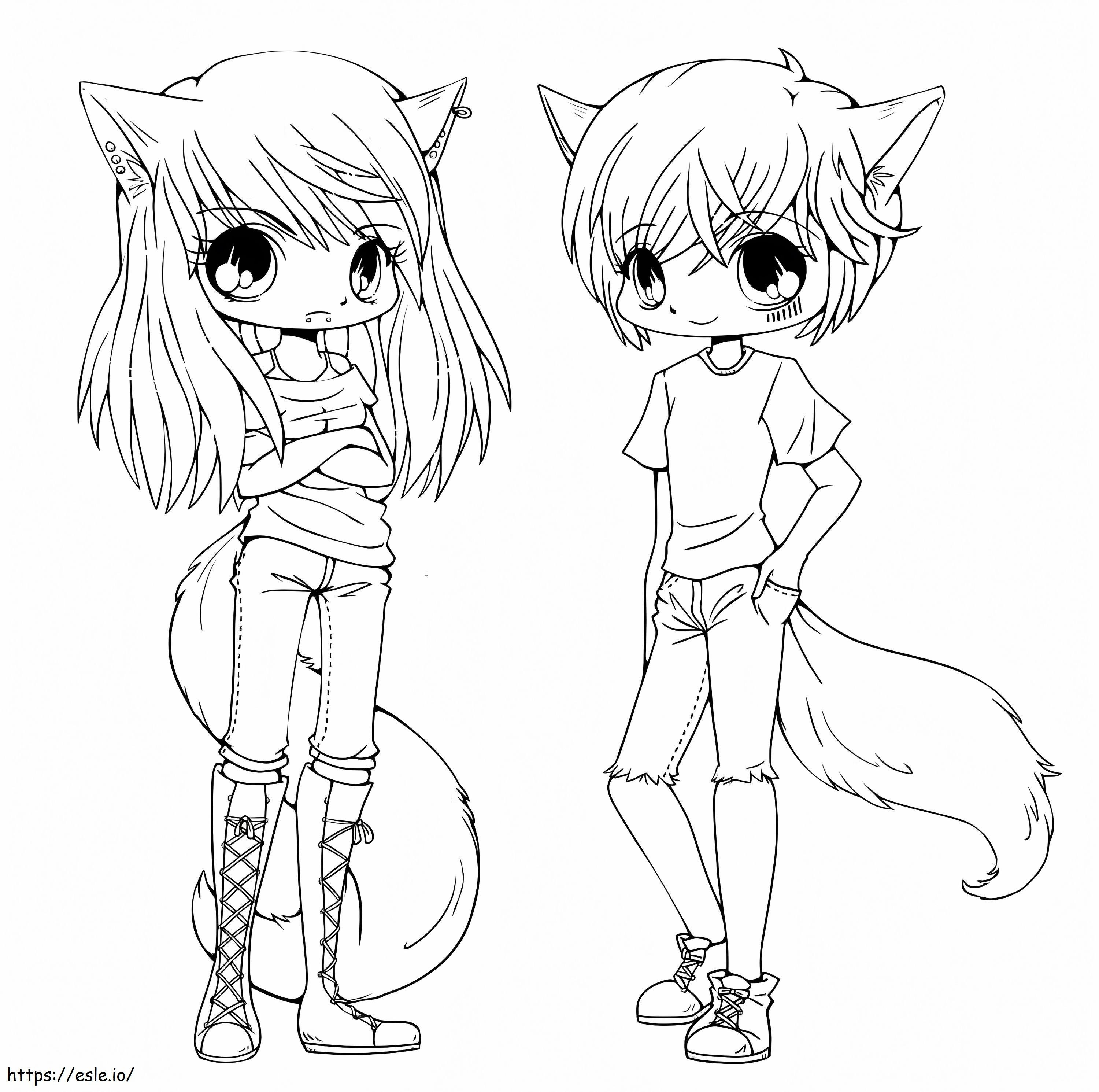 Duas meninas lobo para colorir