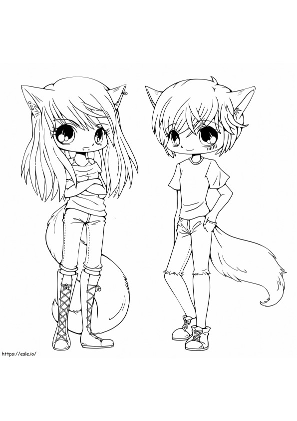 Two Wolf Girls coloring page