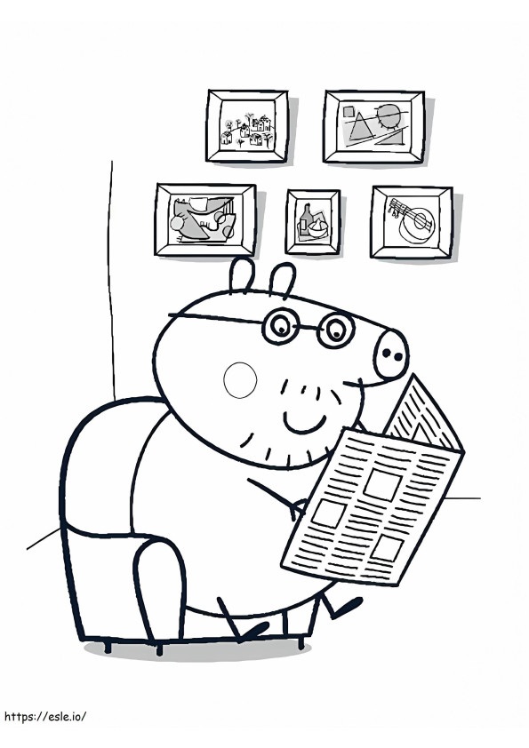 Coloriage Papa Cochon lisant un journal à imprimer dessin