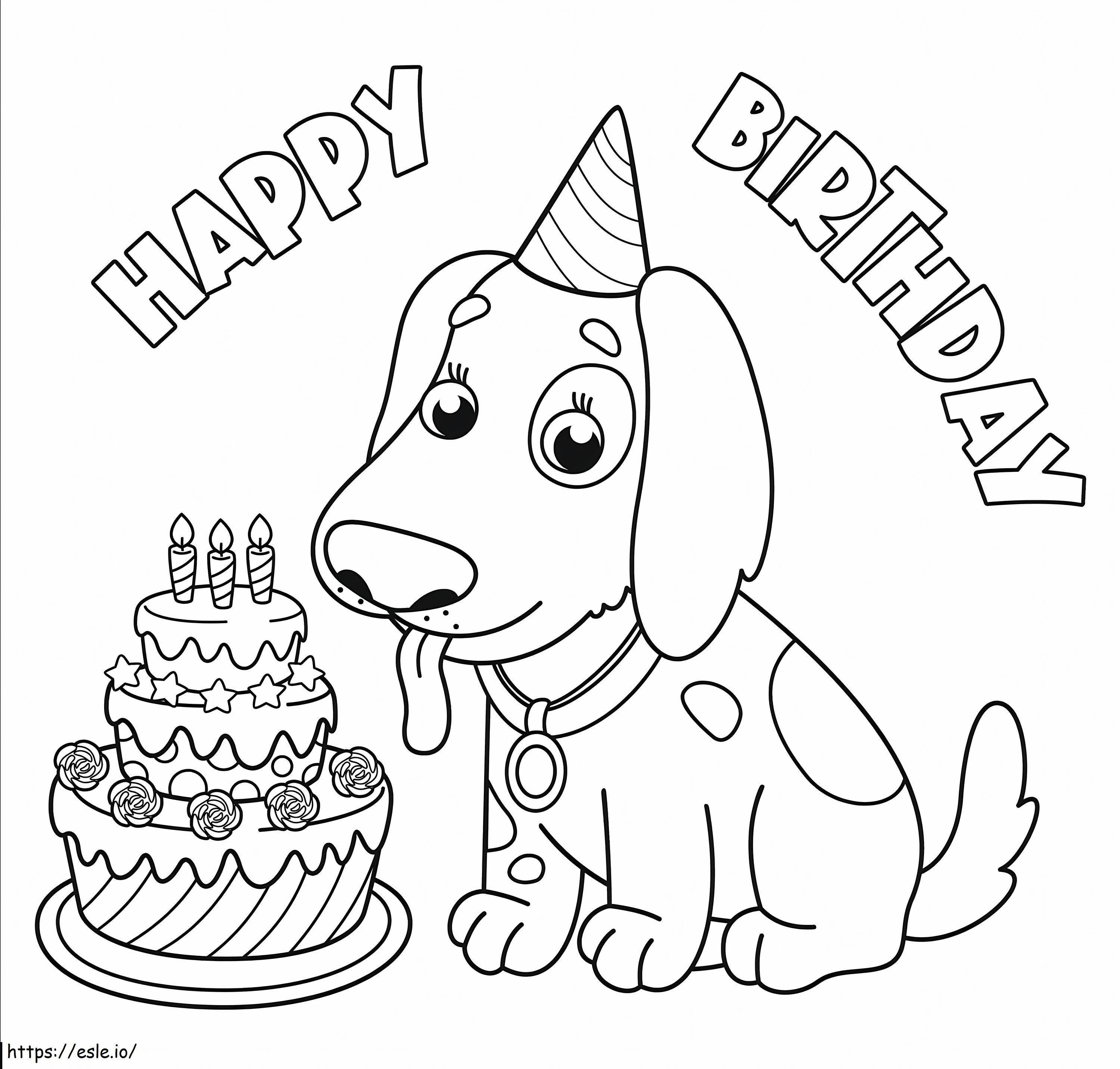 Coloriage Joyeux anniversaire chien à imprimer dessin
