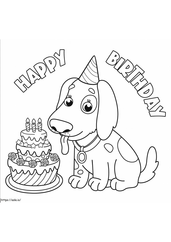 Feliz cumpleaños perro para colorear