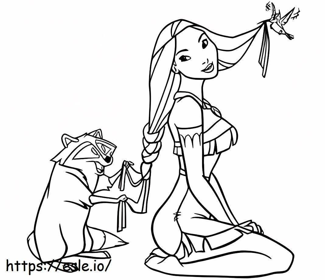 1561706637 Meeko Braiding Hair For Pocahontas A4 coloring page