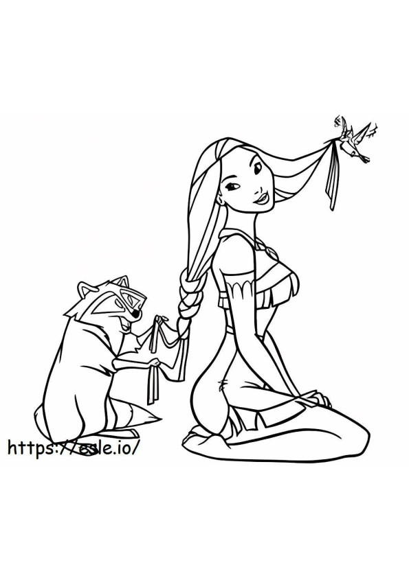 Coloriage 1561706637 Meeko Tressage Cheveux Pour Pocahontas A4 à imprimer dessin