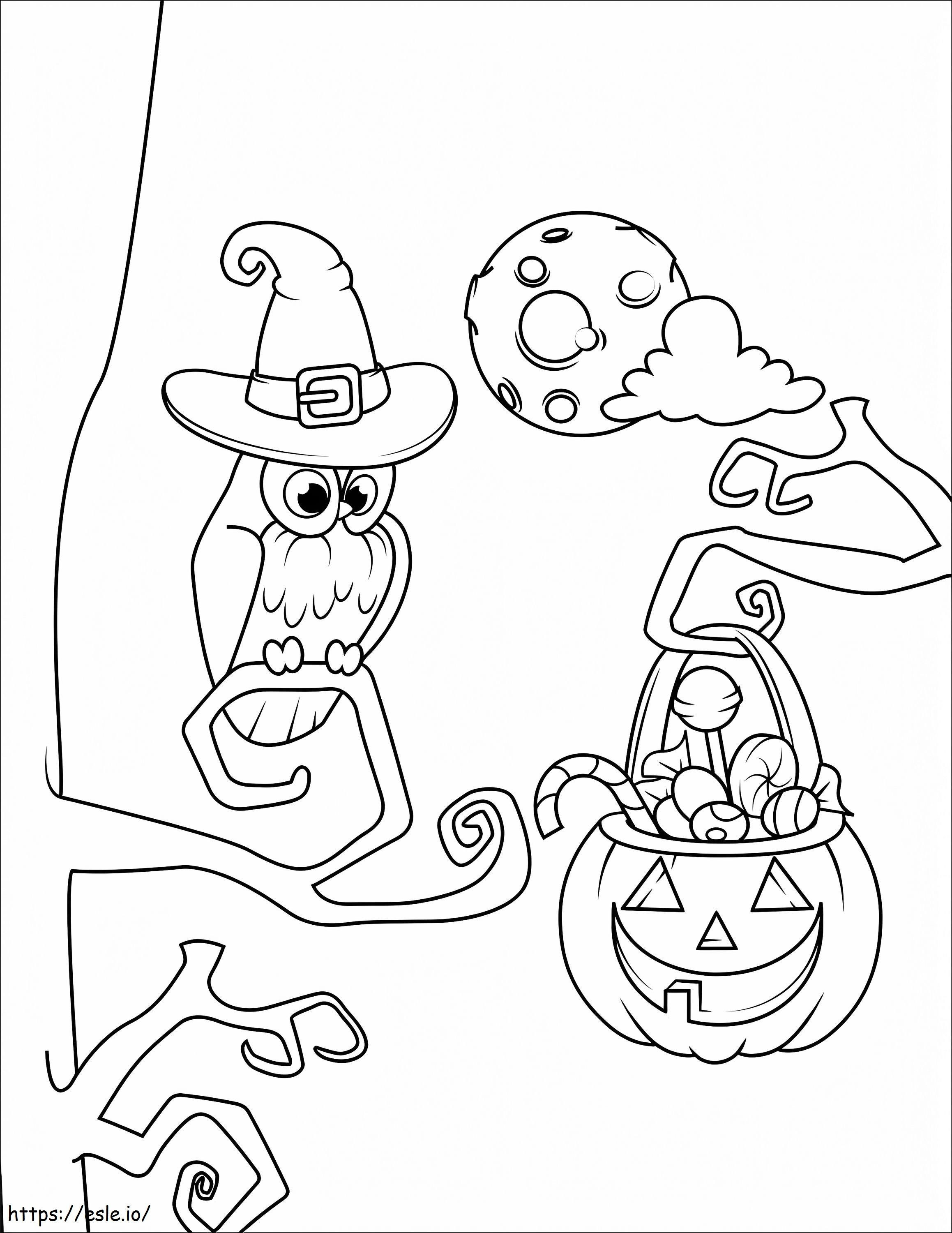 Cute Halloween Owl And Candies coloring page